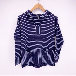 Jones New York Women's XS Blue Stiped Lightweight Hooded Pullover Sweatshirt F13